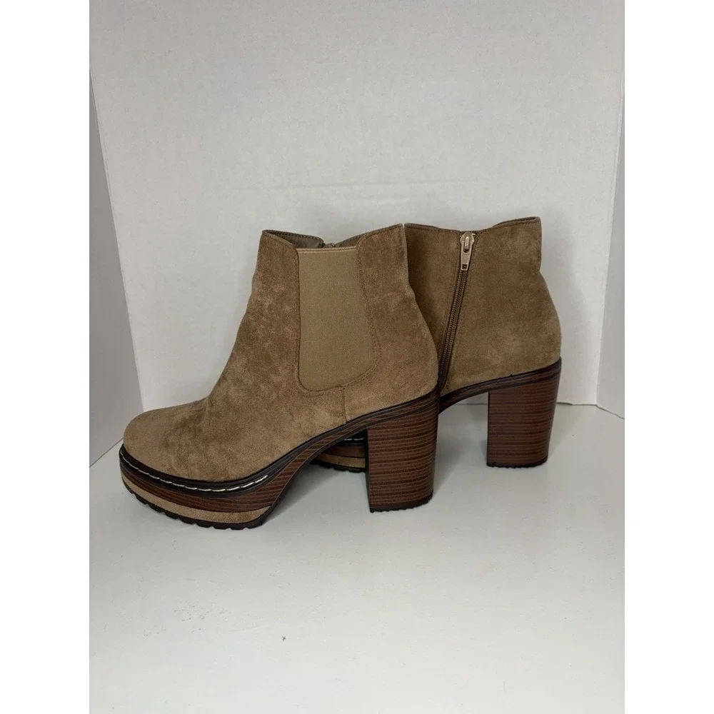 Altar'd State Sonata Platform Ankle Booties Block Heel Light Brown Taupe Sz 7.5